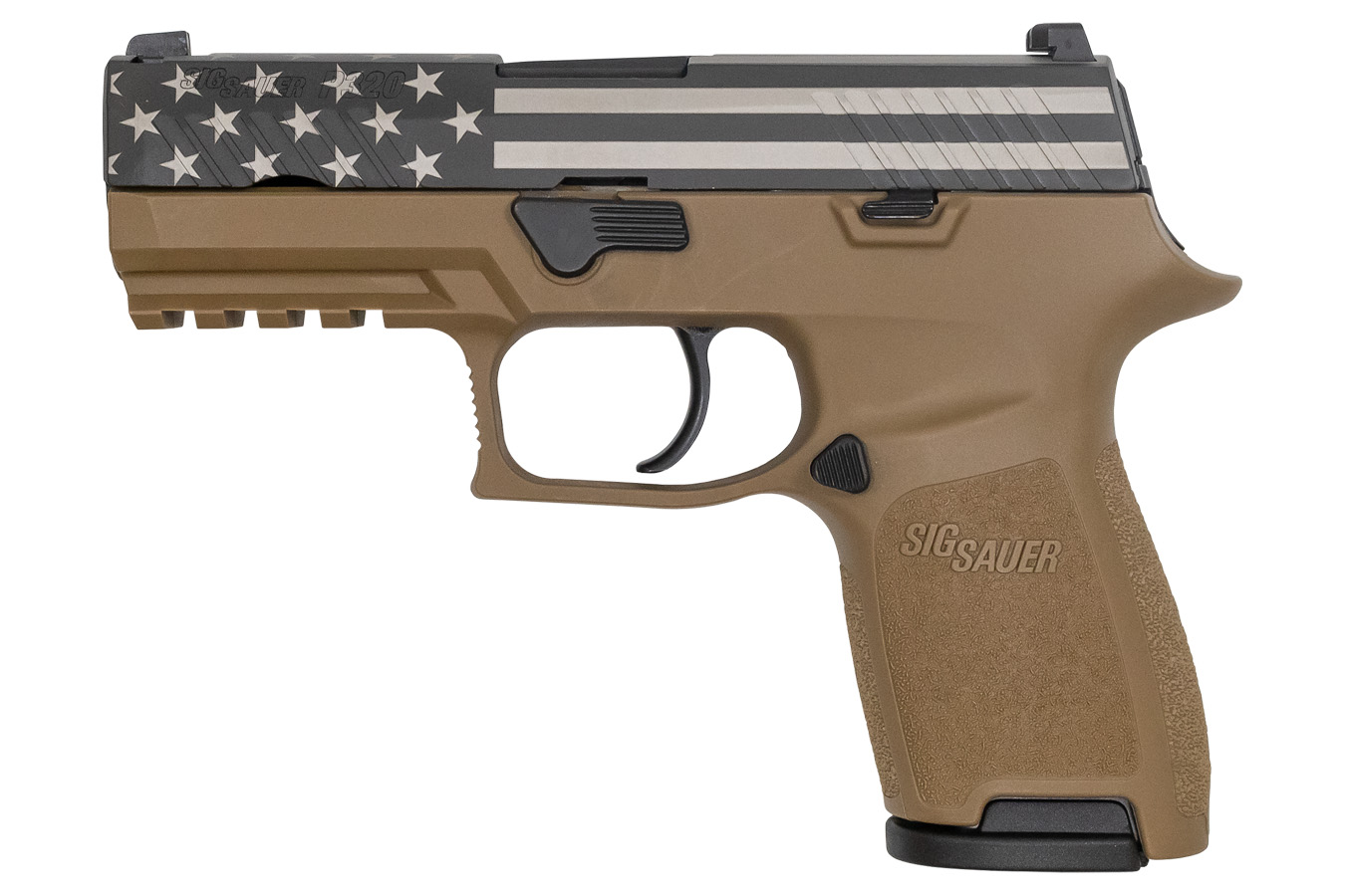 P320 Compact 9mm with Laser Etched American Flag Slide and Coyote Tan Frame