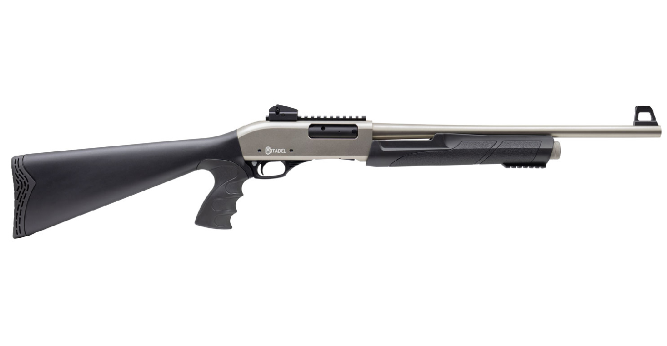 PAT 12 Gauge Pump-Action Shotgun w/ Nickel Finish, Ghost Ring Sights, Picatinny Rail