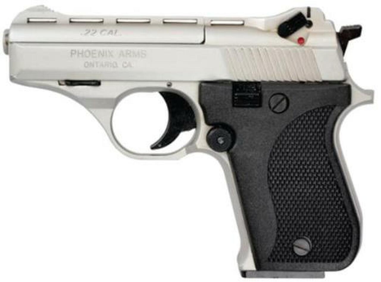 Phoenix Model HP22 Pistol, 22LR, 3″, Nickel, Black Grips, 10 Round Mag