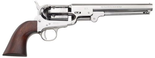 Pietta 1851 Navy Yank 36 Caliber, 7.5″ Barrel, Silver Polished Frame, Walnut Grip, 6rd
