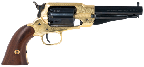 Pietta 1858 Sheriff 44 Cal, 5.5″ Barrel, Engraved Brass Frame, Walnut Grip, 6rd
