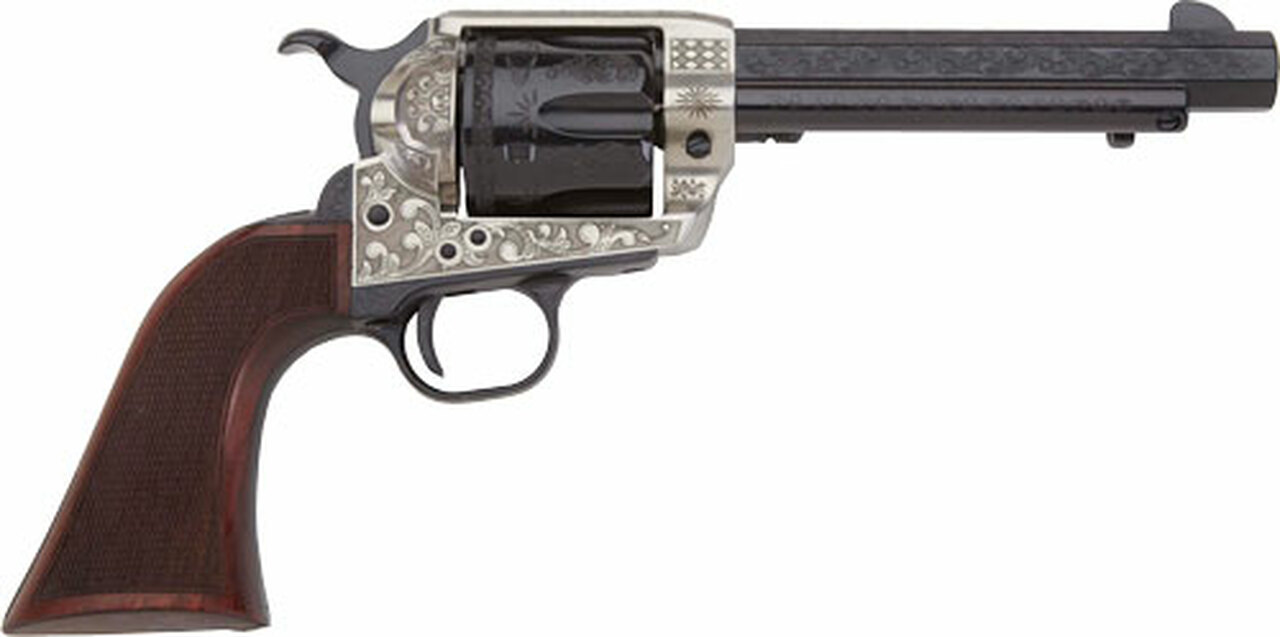 Pietta 1873 GW2 Deluxe Alchimista III 45 Colt, 5.50″ Barrel, Blued Engraved Walnut Army Checkered Grip, 6rd