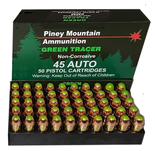 Piney Mountain Ammunition Green Tracer 45 ACP, 225gr, FMJ, 20rd Box