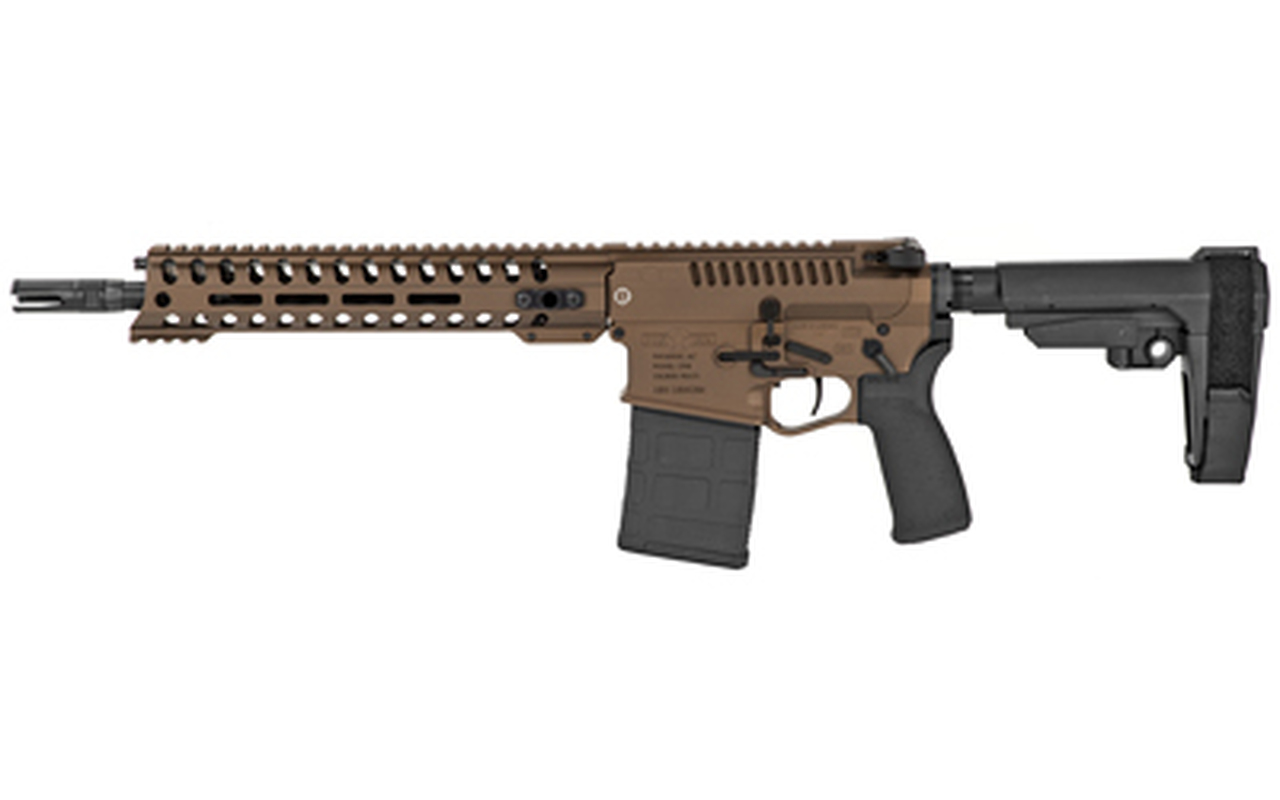 POF Revolution DI Pistol 308 Win, 12.5″ Barrel, Dictator Gas Block, 11.5″ Renegade Rail, SB-A3 Brace, Cerakote Burnt Bronze
