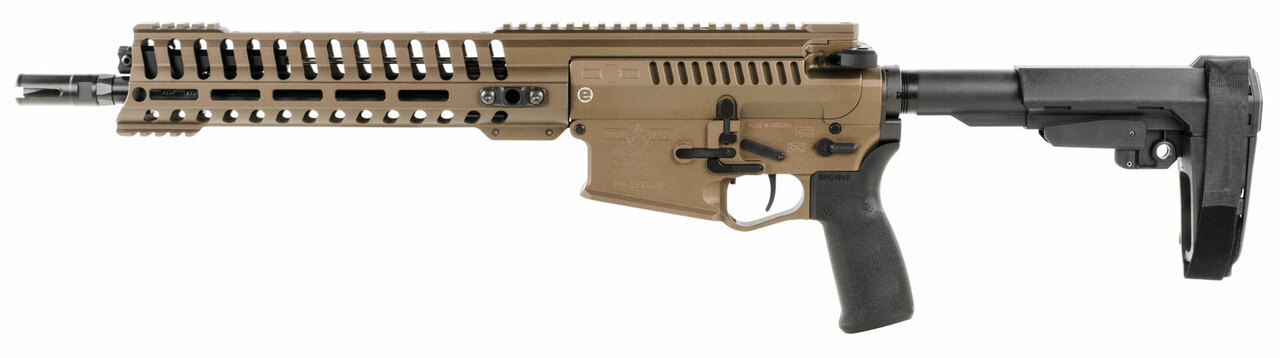 POF Revolution Pistol, .308, 12.5″ Deep Fluted Barrel, Piston, 11.5″ Modular Rail, Sb-A3 5 Position Collapsible Brace, Cerakote Burnt Bronze 20rd Mag