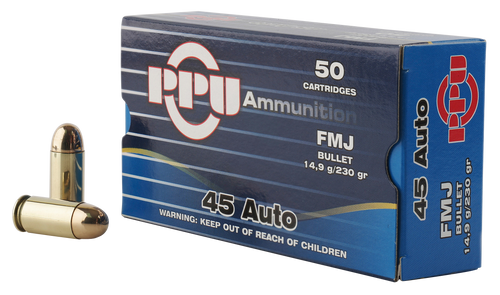 PPU Ammunition 45 ACP, 230gr, Full Metal Jacket, 50Bx/10Cs