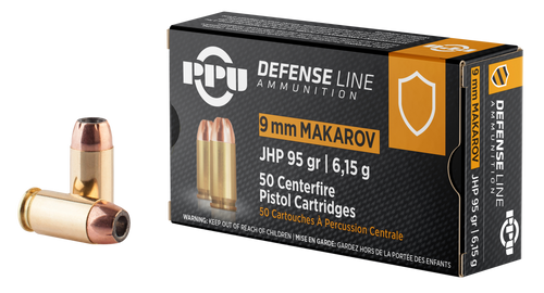 PPU Defense 9×18 Makarov, 95gr, Jacketed Hollow Point, 50rd Box