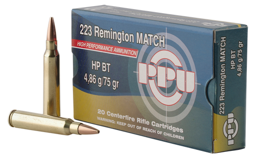 PPU Match 223 Remington, 75gr, Hollow Point Boat-Tail, 20rd Box