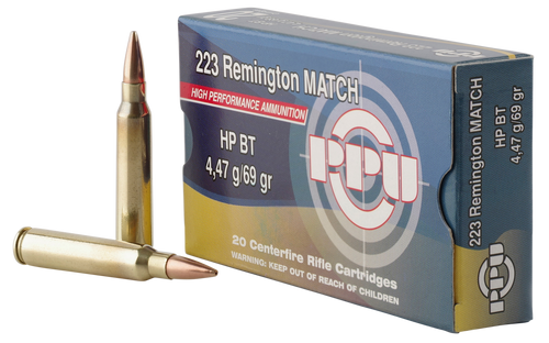 PPU Match Rifle 223 Remington, 69gr, Hollow Point Boat Tail, 20Bx/50Cs