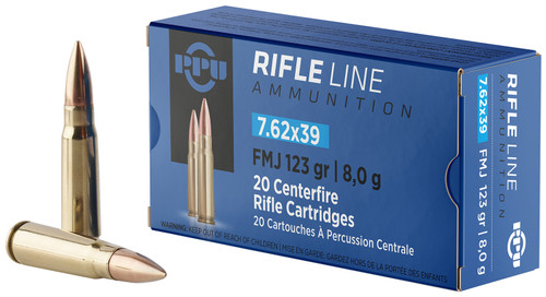 PPU Metric Rifle Ammo 7.62x39mm, 123gr, FMJ, 840 Rounds