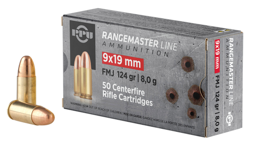 PPU Rangemaster 9mm, 124gr, 1263 fps, Full Metal Jacket, 1000rd Case
