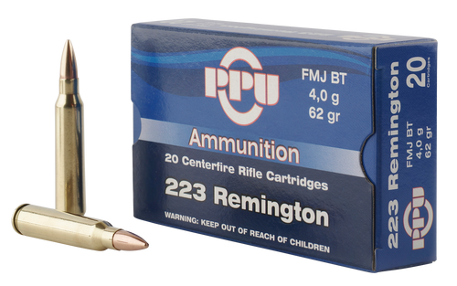 PPU Standard Rifle 223 Remington, 62gr, Full Metal Jacket Boat-Tail, 20rd Box