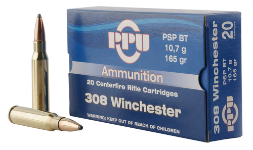 PPU Standard Rifle 308 Win, 165gr, Pointed Soft Point Boat-Tail, 20Bx/10Cs