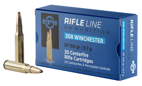 PPU Standard Rifle 308 Win 7.62x51mm, 150gr, Soft Point, 20rd box