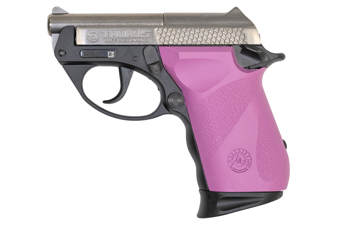 PT22 22LR Semi-Automatic Pistol with Stainless Slide and Raspberry Grips