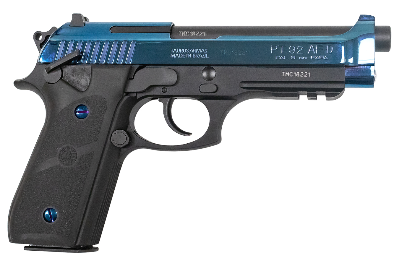 PT92 9mm Pistol with Polished PVD Slide and Hogue Grips