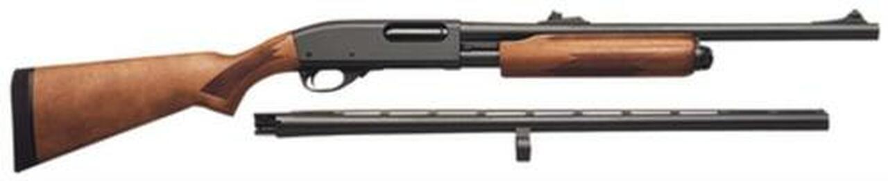 Remington 870 Express Combo, Pump, 12 Ga, 3″ Chamber, 20″ & 26″ Barrels, Includes Fully Rifled Deer Barrel with Rifle Sights, Black, Wood Stock, 4Rd