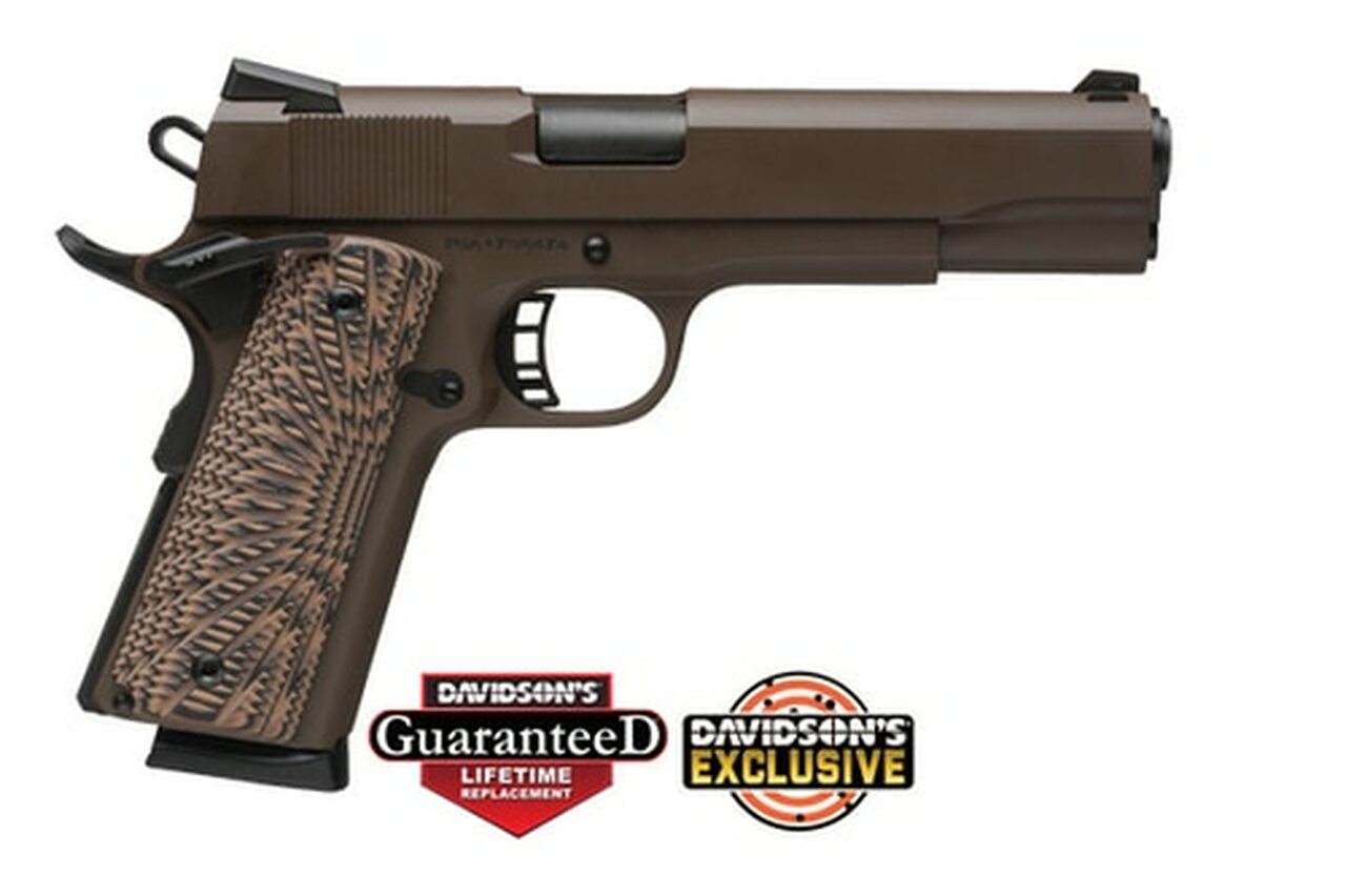 Rock Island Armory 1911 A1 45 ACP 5″ Barrel, Patriot Brown Cerakote, G10 Desert Storm Grips 8rd Mag