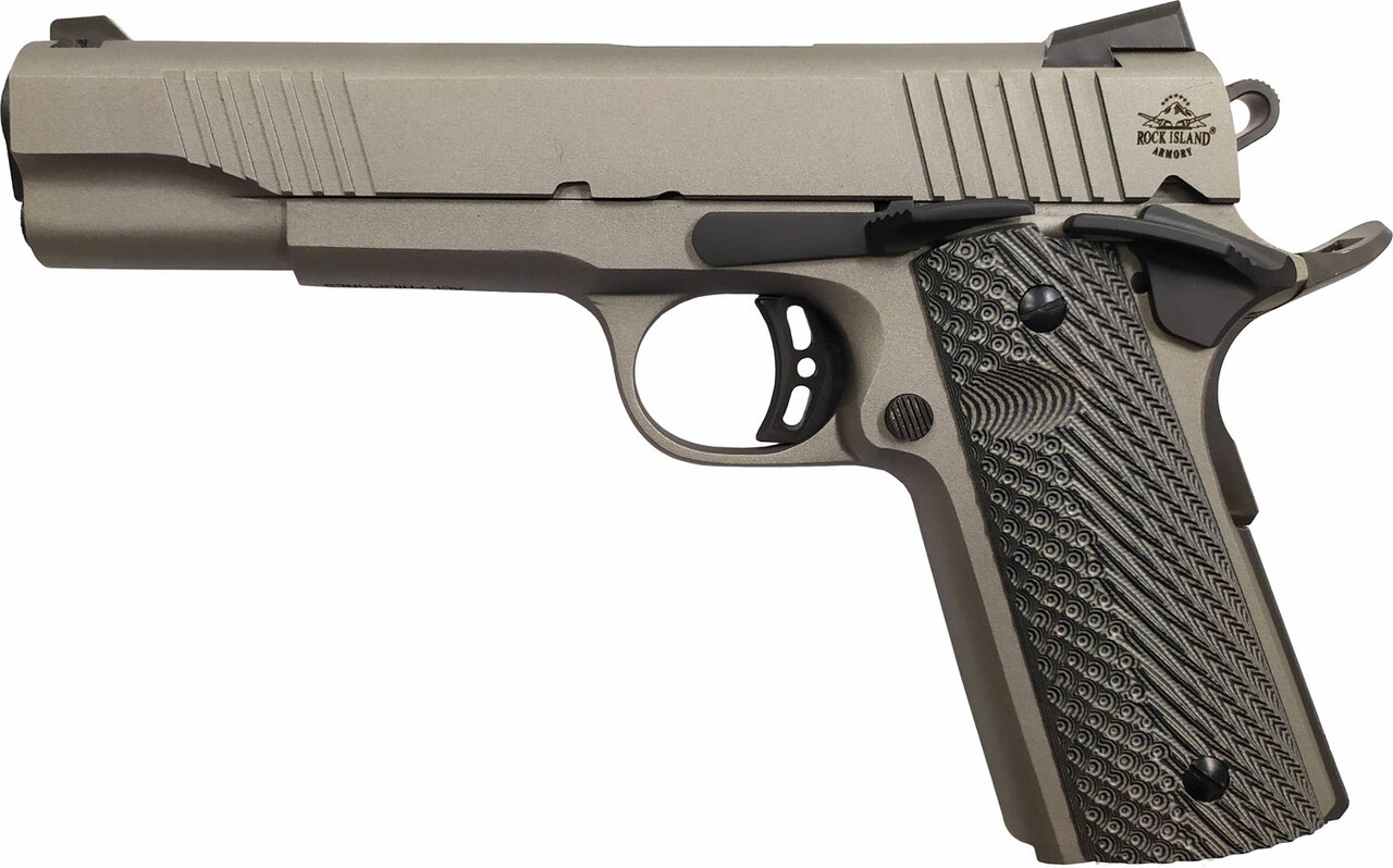 Rock Island EFS 1911, Full Size, 45ACP, 5″ Barrel, Alloy Frame, Grey Cerakote Finish, G10 Grips, Ambidextrous Safety, Fixed Sights, 8Rd, 1 Magazine