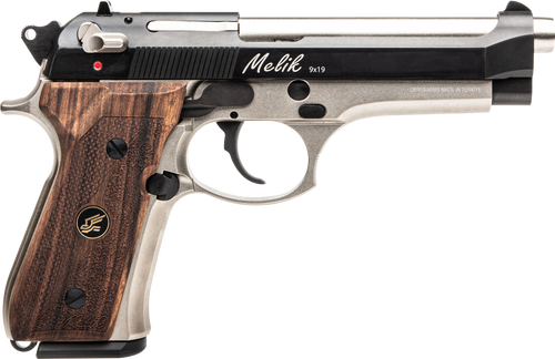 Rock Island Melik 9mm, 4.9″ Barrel, Black Slide, Silver Frame, Wood Grip, 17rd