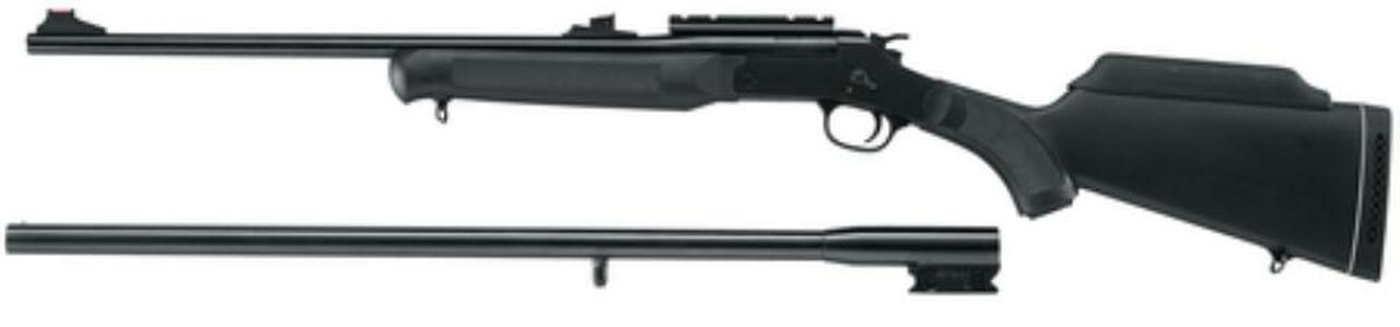 Rossi Braztech Interchangeable Barrels on One Action 12 Ga 28″ Blued Barrel and 22LR 23″ Blued Barrel on Synthetic Stock