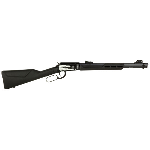 Rossi Rio Bravo 22 LR, 18″ Barrel, Black, Polished Lightning US Flag Engraved Rec, 15rd