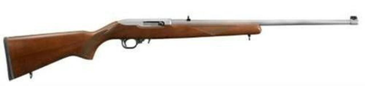 Ruger 10/22 22LR, 22″, Stainless Steel, Checkered Wood Stock, Adjustable Rear Sight