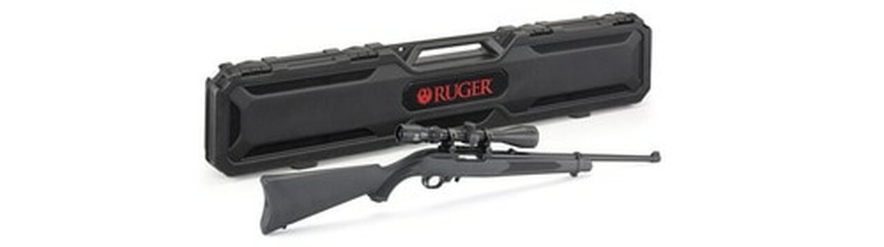 Ruger 10/22 Carbine 22 LR, 18.5″ Barrel, Satin Black, Alloy Steel Receiver, Black Synthetic Stock, With Viridian EON 3-9×40 Scope and Ruger Case, 10Rd Rotary Magazine