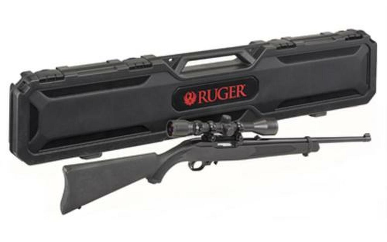 Ruger 10/22 Carbine 22LR, 18.5″ Barrel, Satin Black, Weaver Scope and Case, 10Rd Mag