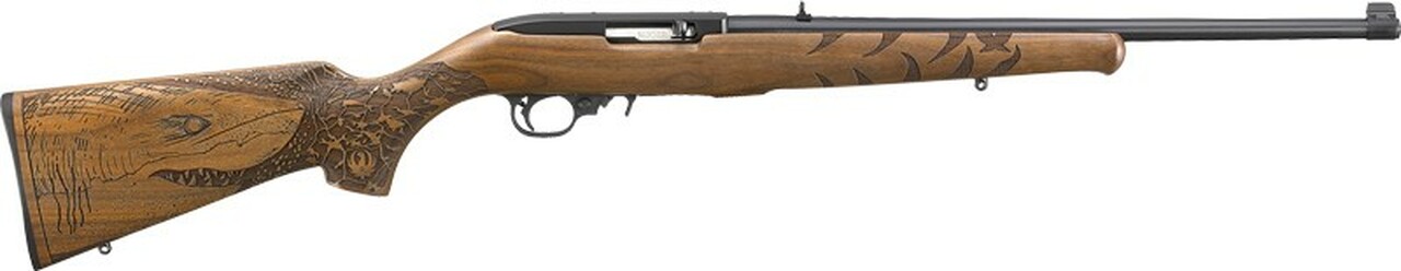 Ruger 10/22 Great White Shark, 18.5″ Barrel, Engraved French Walnut Stock, Blued Finish