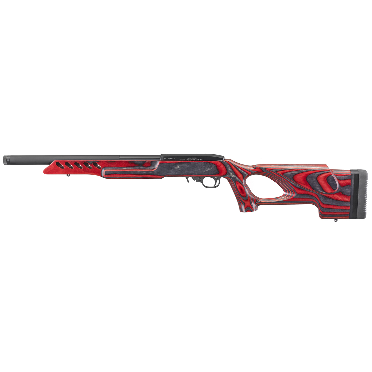 Ruger 10/22 Target 22 LR, 16″ Threaded Barrel, Satin Blued Finish, Red and Black Laminate Thumbhole Stock, 10Rd Mag