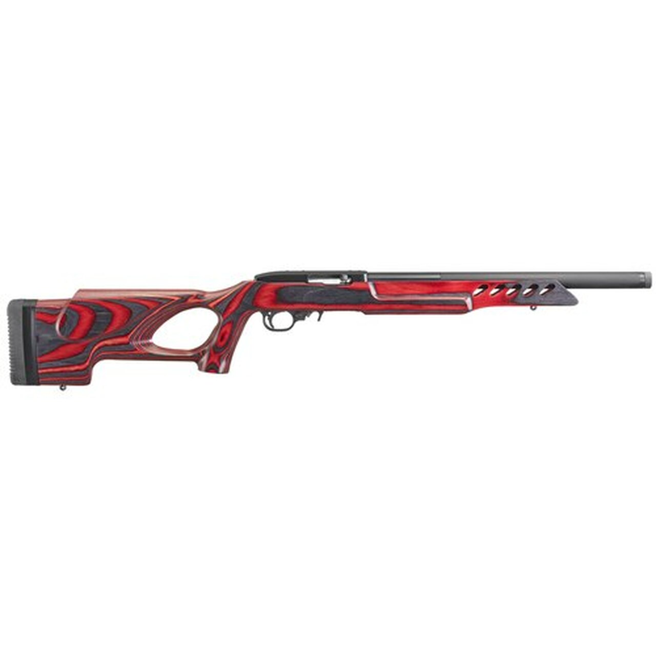 Ruger 10/22 Target 22 LR, 16″ Threaded Barrel, Satin Blued Finish, Red and Black Laminate Thumbhole Stock, 10Rd Mag