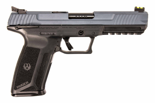 Ruger 57 5.7x28mm, 4.94″ Barrel, Cobalt Kinetic Slate Blue Slide, Black Frame, Manual Safety, 20rd
