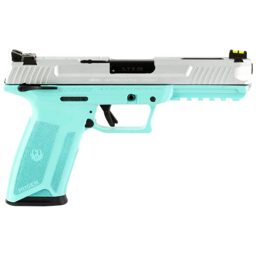Ruger 57 TALO Edition 5.7x28mm, 4.94″ Barrel, Turguoise Frame, Silver Slide, Manual Safety, 20rd