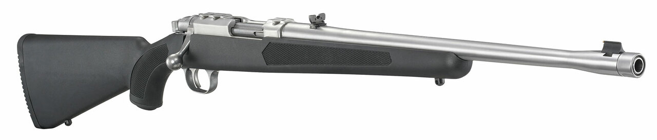 Ruger 77 44 Magnum, 18.5″ Threaded Barrel, 11/16X24 Threads, Stainless Finish, Adjustable Rear Sight, Bead Front Sight, 4rd