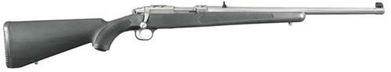 Ruger 77/44 Rem Mag, Black Synthetic Stock/SS Finish, 18.5″ Barrel,, rd, Adjustable Sights, 3 rd