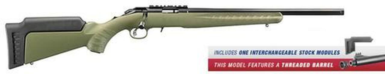 Ruger American Rifle Predator Bolt 22 WMR 18″ Threaded Barrel,, Synthetic ODG Stock Blued, 9 rd