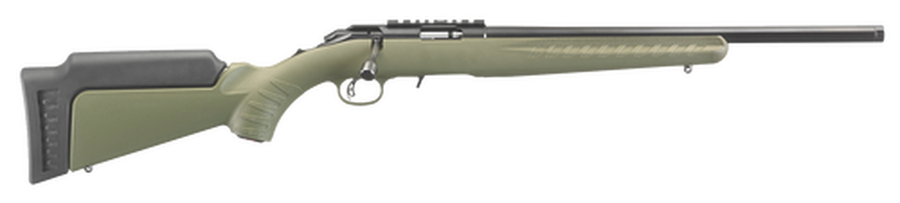 Ruger American Rifle Predator Bolt 22 WMR 18″ Threaded Barrel,, Synthetic ODG Stock Blued, 9 rd