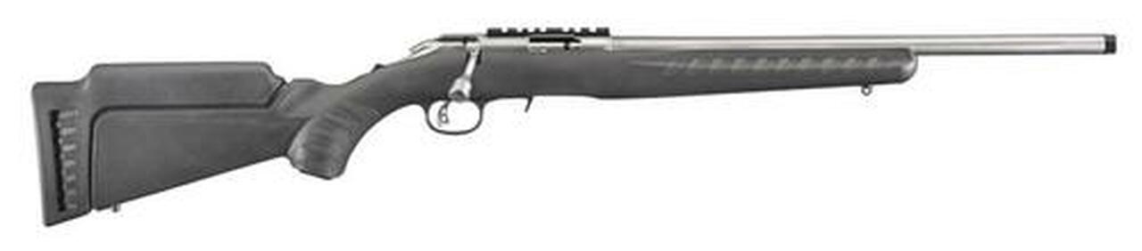 Ruger American Rimfire, 22LR, 18″ Barrel, Synthetic Black Stock Stainless Steel, 10rd