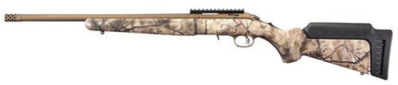 Ruger American Rimfire Standard 17HMR, 18″ Threaded Barrel, Bronze, Camo, 9rd