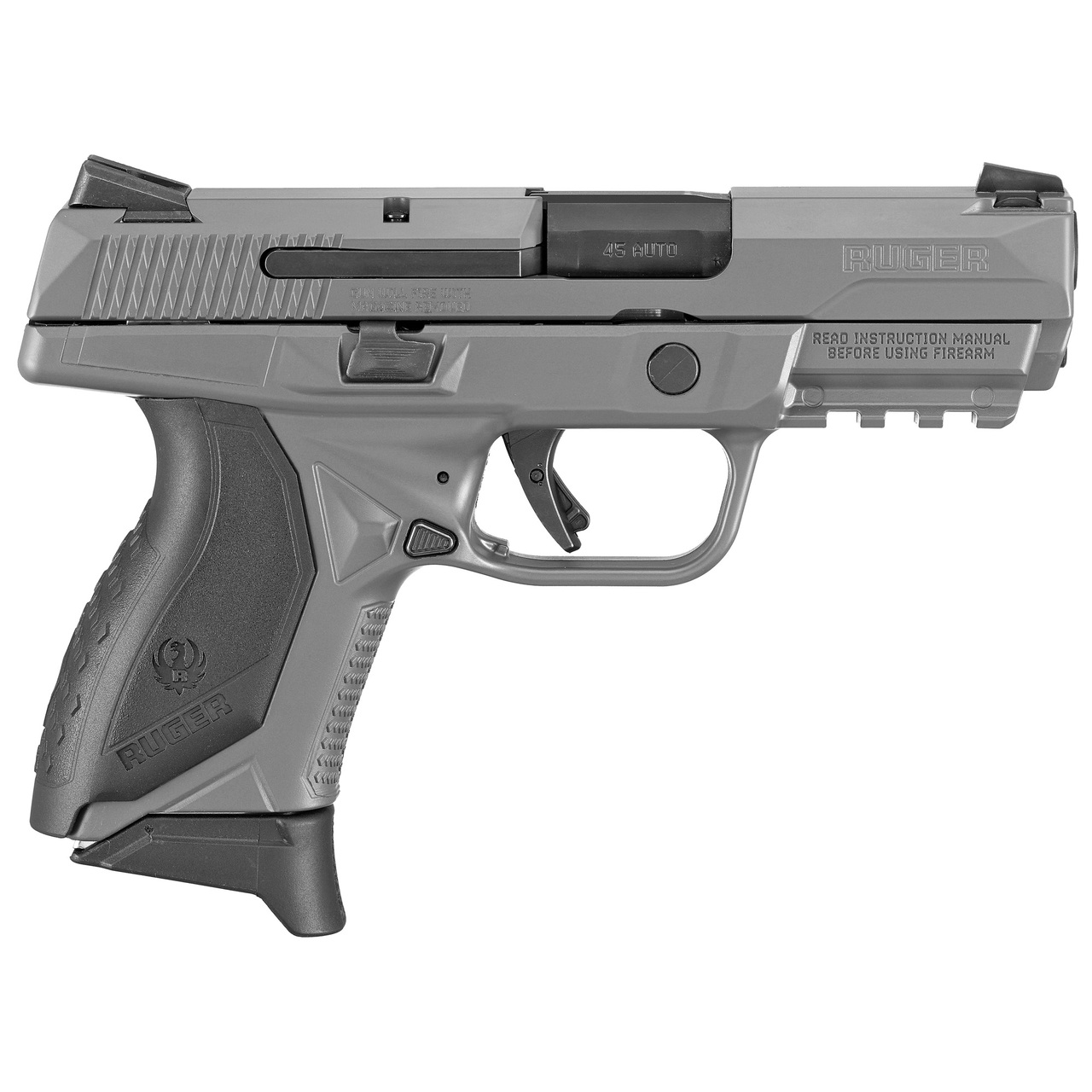 Ruger American Striker Fired, 45 ACP, 3.75″ Barrel, No Manual Safety, Polymer Frame, Gray Finish, (3) 7rd Mags, 3 Dot Sights