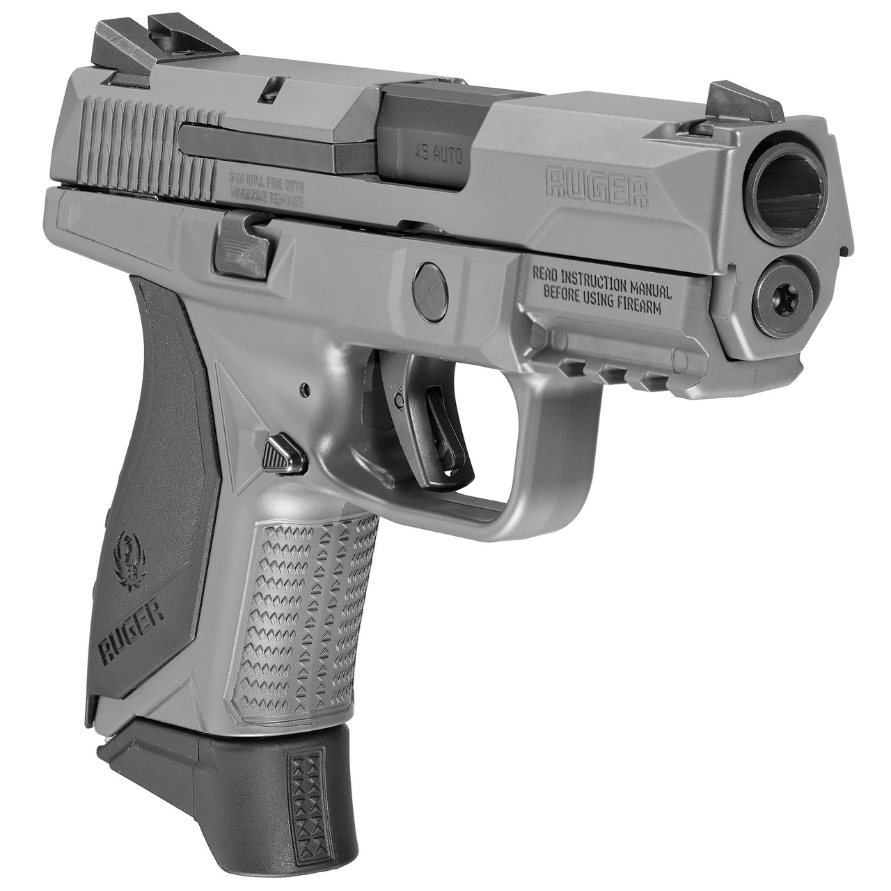Ruger American Striker Fired, 45 ACP, 3.75″ Barrel, No Manual Safety, Polymer Frame, Gray Finish, (3) 7rd Mags, 3 Dot Sights