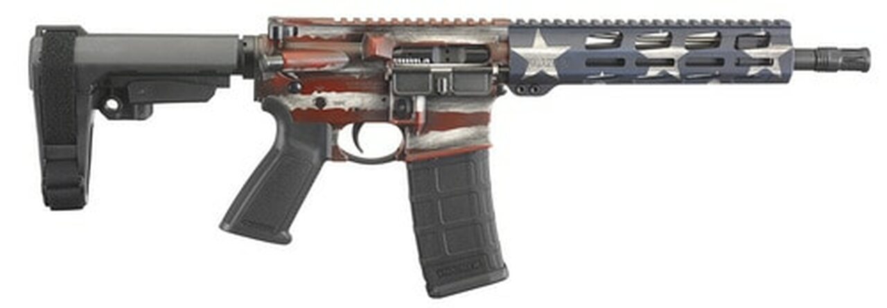 Ruger AR-556 AR-15 Pistol 5.56/.223, 10.5″ Barrel, SBA3 Pistol Brace, M-LOK, American Flag, 30rd