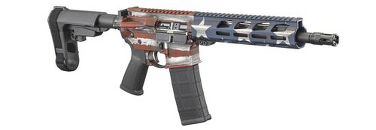 Ruger AR-556 AR-15 Pistol 5.56/.223, 10.5″ Barrel, SBA3 Pistol Brace, M-LOK, American Flag, 30rd
