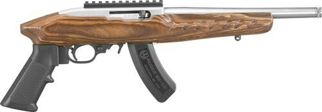 Ruger Charger Pistol, 22LR, 10″ Barrel, 15rd, Threaded Barrel, Wood/Stainless