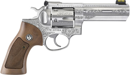 Ruger GP100 357 Magnum, 4.2″ Barrel, Engraved Stainless Steel, 6rd
