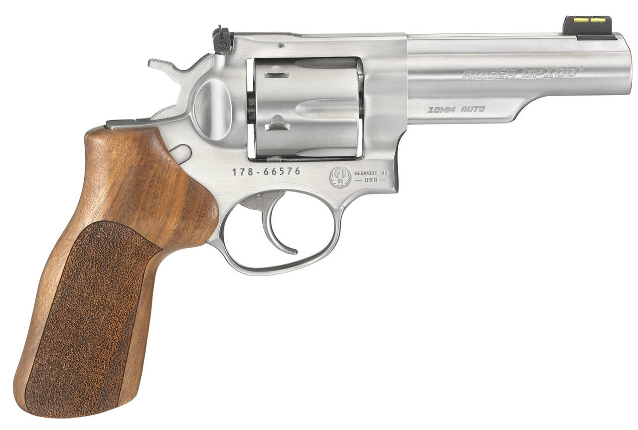 Ruger GP100 Match Champion 10mm 4.2″ Barrel SS Fiber Optic Front SightW/ 3 Moon Clips 6rd