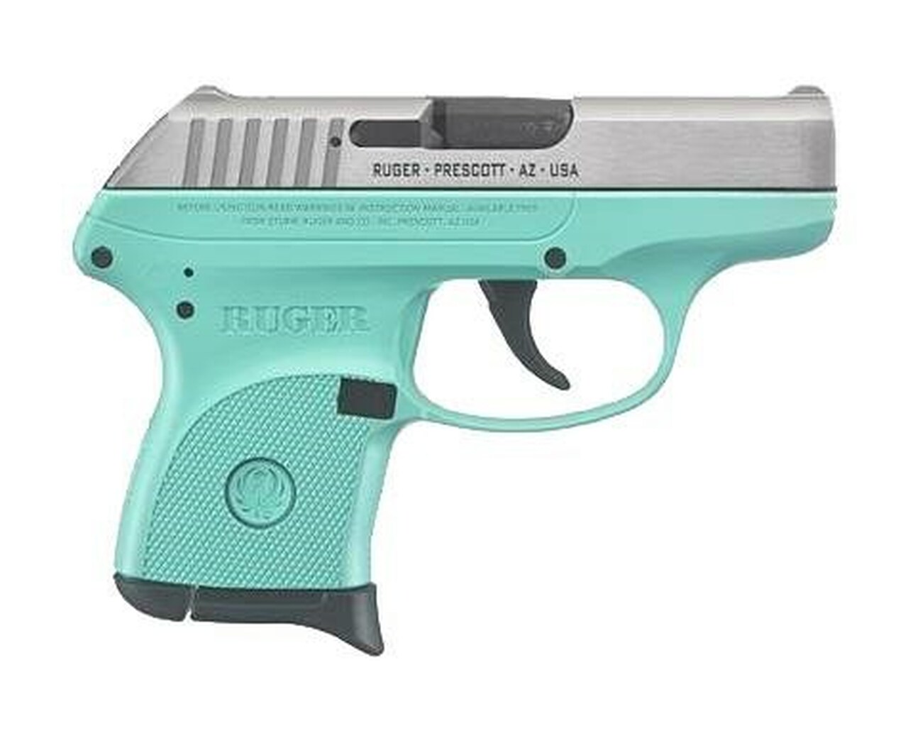 Ruger LCP .380 ACP, 2.75″, 6rd, Turquoise Frame, Stainless Steel Slide