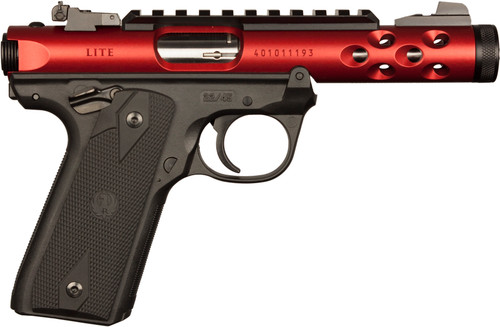 Ruger Mark IV 22/45 Lite 22 LR, 4.4″ Threaded Barrel, Red Slide, Black Frame, 10rd