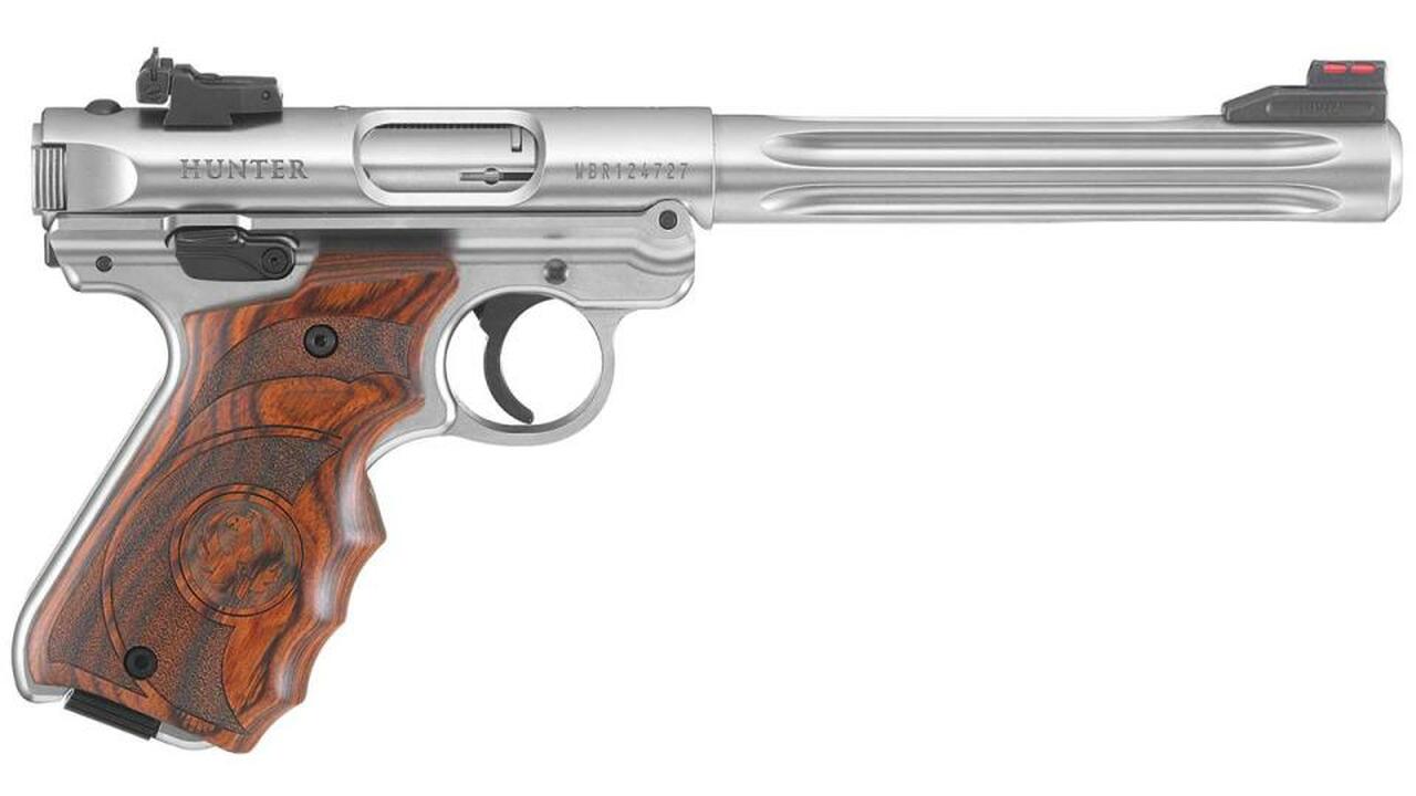 Ruger Mark IV Hunter 22LR 6.88″ Fluted Bull Barrel SS Target Laminate Grip 10rd Mag